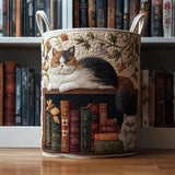 図書室の猫 キルティングランドリーバスケット