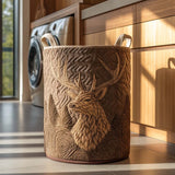 素朴な山小屋と牡鹿 キルティングランドリーバスケット